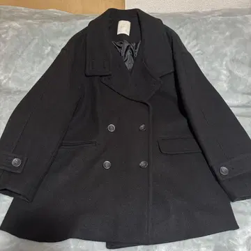 블랙 더블 브레스트 울 코트 S