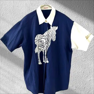 슈비두비두 얼룩말 반팔 셔츠 비대칭 바이컬러 블라우스