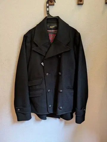 Apri77l 블랙 피 코트 더블 브레스트