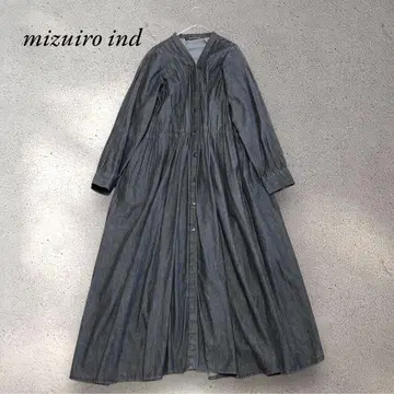 [새상품급] 미즈이로 인드 데님 핀턱 맥시 원피스