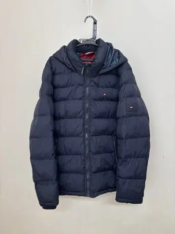 타미힐피거 후드 부착 다운 자켓 네이비