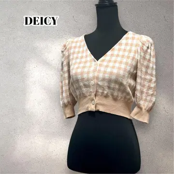 데이시 DEICY 깅엄 체크 패턴 반팔 가디건 크롭 5884