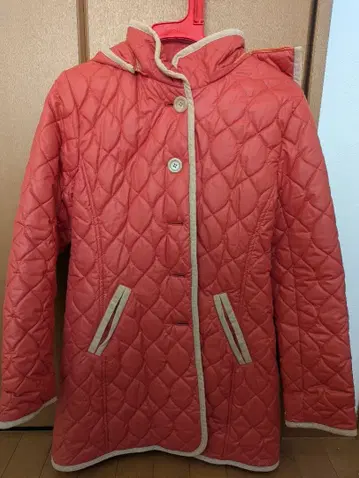 오렌지 퀼팅 다운 자켓 후드 부착 M