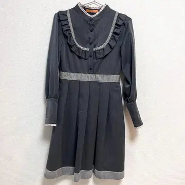 fint 그레이 프릴 요크 카라 긴팔 원피스