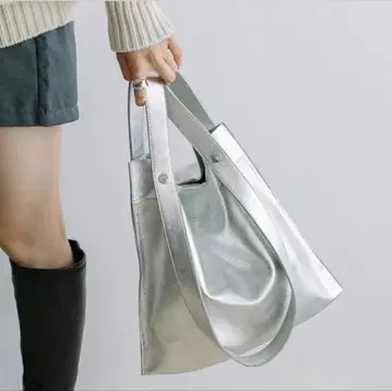 천연 가죽 실버 토트백 2way