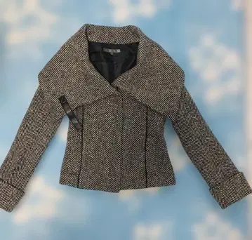 울 혼방 헤링본 무늬 숏 자켓