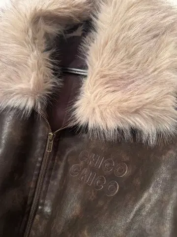 CHICO 인조 가죽 루즈 지퍼 블루종 브라운