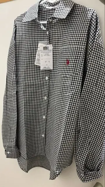 U.S. POLO ASSN. 블랙 화이트 체크 긴팔 셔츠 L