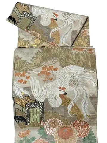 S164 새상품급 일품 마루오비 앤티크 봉황 송국 전통 패턴 순수 실크