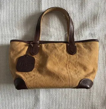 genten 베이지 캔버스 가죽 토트백