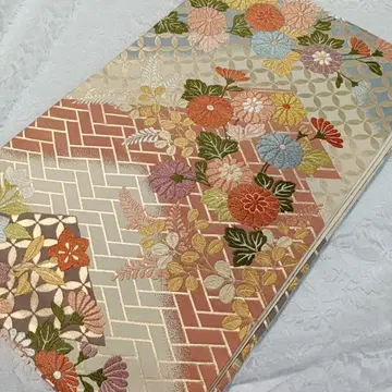 LULU118 후쿠로 오비 당초 꽃무늬 베이지 칠보