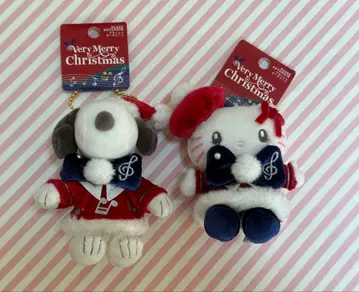 USJ 크리스마스 키티 스누피 플러시 키체인 2개 세트