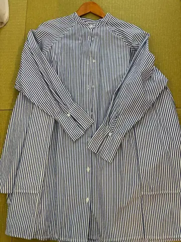 스트라이프 롱 셔츠 밴드 카라