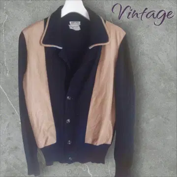 Vintage ARCVS 네이비 베이지 가디건 알파카 가죽