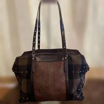 레어 한정품 ETRO 에트로 체크 무늬 스터드 토트백