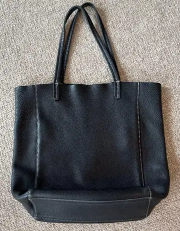 천연 가죽 토트백 소형 파우치 포함 블랙