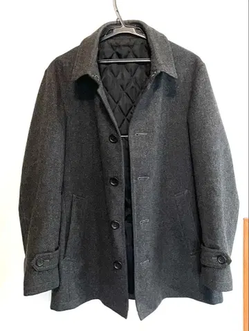 남성용 비즈니스 코트 L 사이즈 다크 그레이 울 혼방