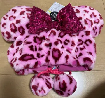 디즈니 미니 팬캡 레오파드 무늬 핑크