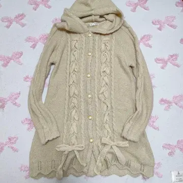 axes femme 후드 부착 베이지 니트 가디건 리본 케이블 짜임
