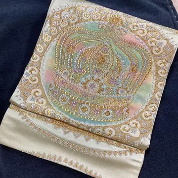 크라운 자수 순수 실크 육통 후쿠로 오비 반짝반짝 고져스