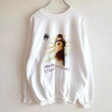 GILDAN 90s 등대 라이트하우스 관광지 풍경 프린트 화이트 M