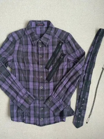 ALGONQUINS 아르곤킨 지퍼 체크 긴팔 셔츠 스컬 넥타이