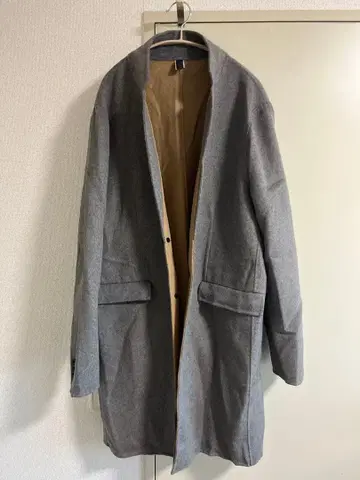 ZARA 자라 울 롱 코트 그레이 노카라 체스터 코트 남성용
