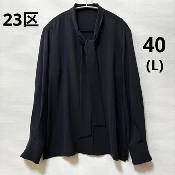 [ 23구 ] 보타이 리본 블라우스 긴팔 네이비 드레이프감 소재 V넥