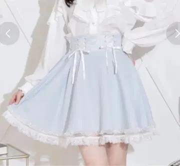 NOEMIE 더블 스핀들 밑단 레이스 스커트 색스 블루