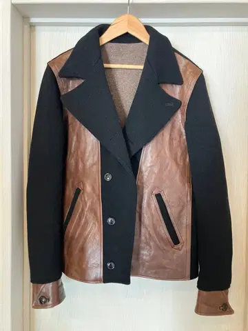 BLACK MEANS 가죽 울 피 코트 자켓