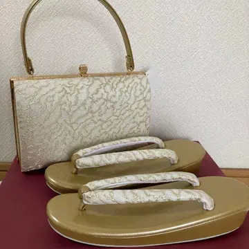 새상품 금화이트 라메 오비 조리 백 세트 예복 프리 사이즈 로브 데콜테