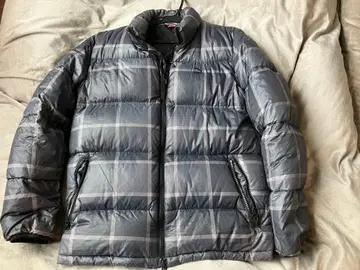 푸마 그레이 체크 무늬 다운 자켓 M