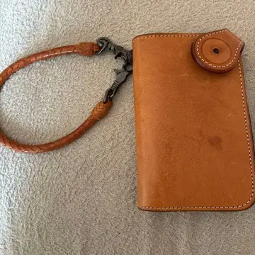 브라운 가죽 접이식 지갑 스트랩 포함