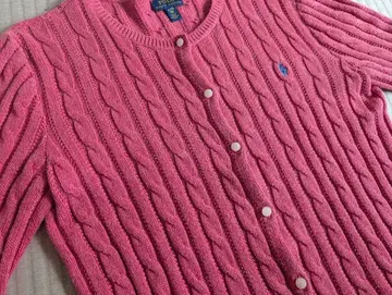 핑크 케이블 짜임 가디건 프릴 포함