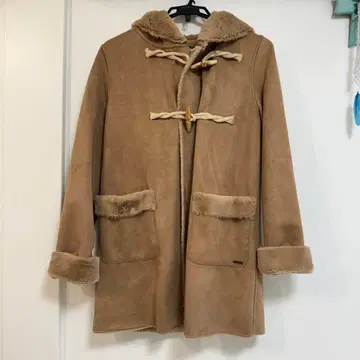 빌라봉 후드 부착 무스탕 코트 M 베이지