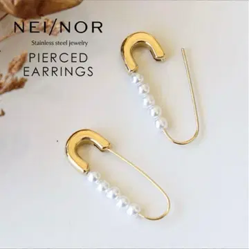 Nei/nor 네이너 골드 펄 안전핀 귀걸이