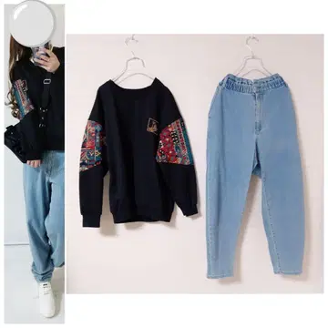 코디 세트 패턴 트레이닝복 루즈핏 데님