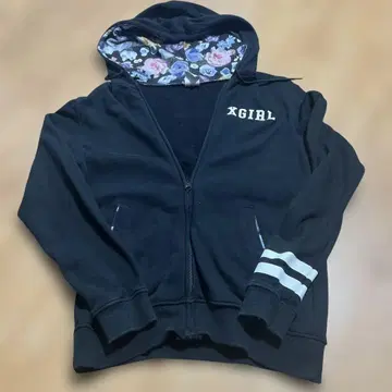 x-girl 플라워 무늬 후드 블랙 후드티