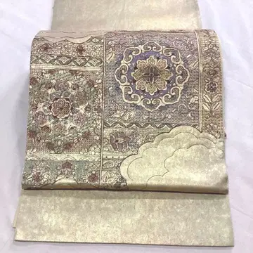 순수 실크 후쿠로 오비 본 금박 중국 자수 꽃무늬