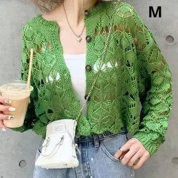 새상품급 mily bilet 그린 레이스 시스루 니트 가디건 M