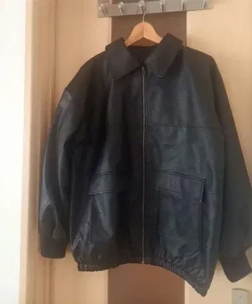 블랙 합성 피혁 자켓