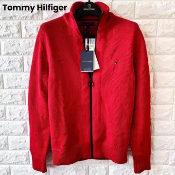 [미사용 새상품] Tommy Hilfiger 니트 지퍼 자켓 빨간색 M