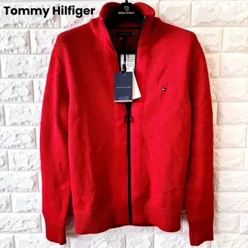 [미사용 새상품] Tommy Hilfiger 니트 지퍼 자켓 빨간색 M