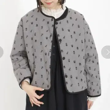 사만사 모스모스 새상품 충전솜 자수 파이핑 자켓 블랙 체크