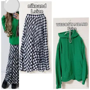 코디 세트 컬러 후드티 체크 무늬 스커트