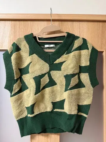 SLY 기하학 패턴 니트 베스트 그린/베이지