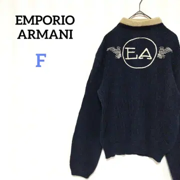 엠포리오 아르마니 하이 게이지 니트 프론트 로고 자수 케이블 니트 울