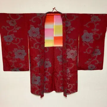 [ 익명 배송 ] 앤티크 긴 겉옷 꽃무늬 순수 실크 레트로 빨간색 레드