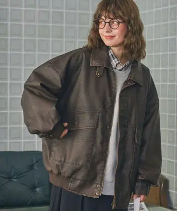 히요쿠 디자인 빈티지풍 오버 사이즈 블루종