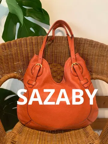 SAZABY 탁한 오렌지 천연 가죽 숄더 토트백